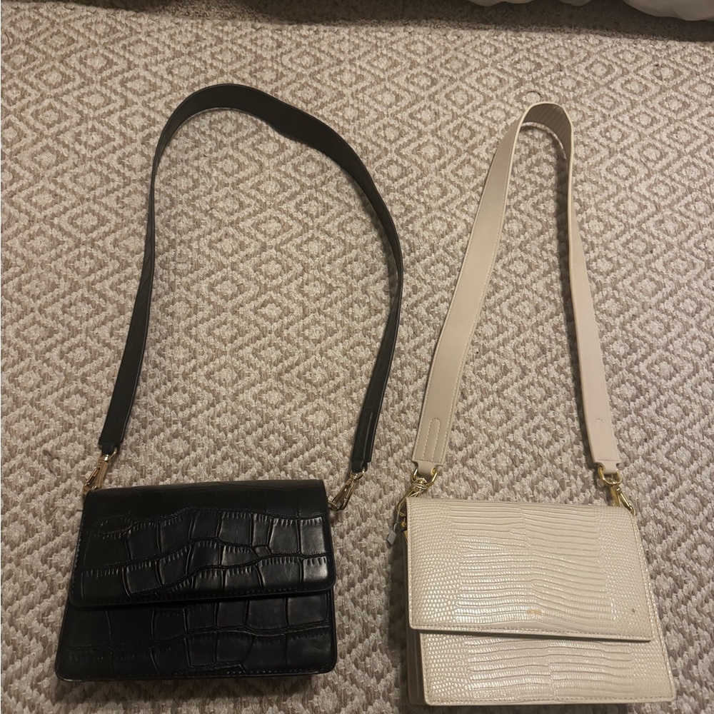 TWO Classic Black + White Croc-Embossed Crossbody Bag - Women